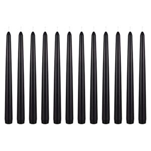 mega candles 12 pcs unscented black taper candle, hand poured wax candles 10 inch x 7/8 inch, home décor, wedding receptions, baby showers, birthdays, celebrations, party favors & more
