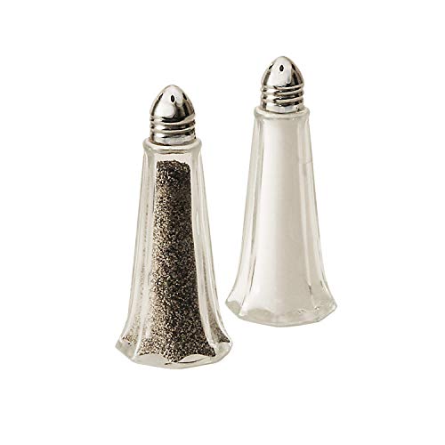 1 oz. (Ounce) Classic Tower Style Salt & Pepper Shaker, Restaurant Shakers, Chrome Top, Glass Body - Set of 2