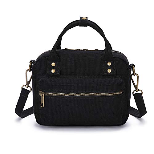 YONBEN Canvas Korean Stylish Fashion Shoulder Bag Crossbody Purse Boston Tote Bag (Black)