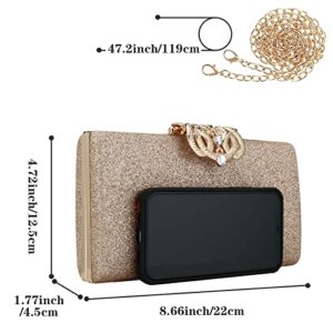 Womens Glitter Evening Bag Bling Cocktail Party Sequin Handbag Prom Party Wedding Purse (Rose gold color)