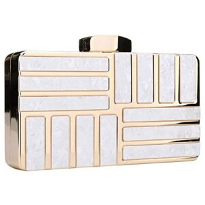 Women Acrylic Clutch Crossbody Purse Evening Bag Shoulder Bag with Chain Strap (White)