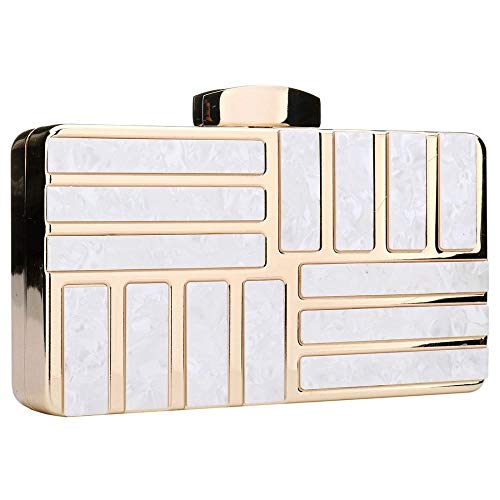 Women Acrylic Clutch Crossbody Purse Evening Bag Shoulder Bag with Chain Strap (White)