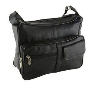 women’s genuine leather cross body shoulder strap organizer purse black