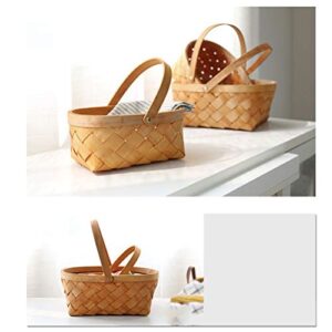 LIOOBO Seagrass Basket,Portable Handmade Rattan Storage Container Storage Basket Houseware Storage Basket Wooden Woven Storage Basket with Handle 9.474 inch