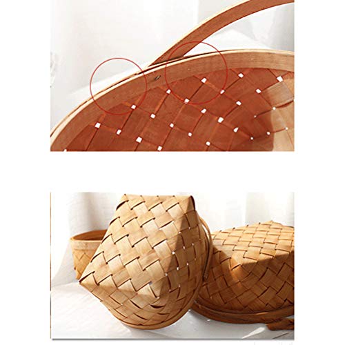 LIOOBO Seagrass Basket,Portable Handmade Rattan Storage Container Storage Basket Houseware Storage Basket Wooden Woven Storage Basket with Handle 9.474 inch