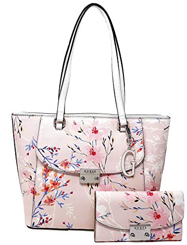 GUESS Women's Logo Floral Front Pocket Tote Bag Handbag & Wallet Set