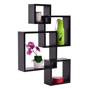 NewMultis Decorative Wall Mounted Shelf 4 Cube Intersecting Floating Square Shelves Home Decor Furniture Black