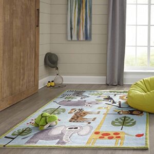 Momeni Rugs Lil' Mo Whimsy Collection, Kids Themed Hand Carved & Tufted Area Rug, 3' x 5', Multicolor Jungle Animals on Blue