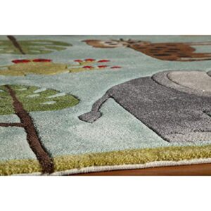 Momeni Rugs Lil' Mo Whimsy Collection, Kids Themed Hand Carved & Tufted Area Rug, 3' x 5', Multicolor Jungle Animals on Blue