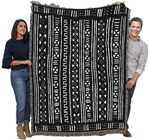 pure country weavers mud cloth blanket – african style – african cultural gift tapestry throw woven from cotton – made in the usa (72×54)
