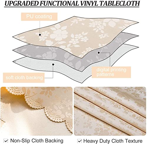 smiry Waterproof Vinyl Tablecloth, Rectangle Heavy Duty Table Cloth, Wipeable Table Cover for Kitchen and Dining Room (Beige, 60" X 84")