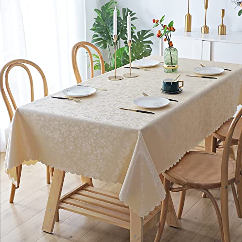 smiry Waterproof Vinyl Tablecloth, Rectangle Heavy Duty Table Cloth, Wipeable Table Cover for Kitchen and Dining Room (Beige, 60" X 84")