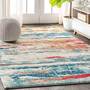 jonathan y contemporary pop modern abstract brushstroke cream/blue 8 ft. x 10 ft. area-rug, bohemian, easy-cleaning, for bedroom, kitchen, living room, non shedding (ctp102c-8)