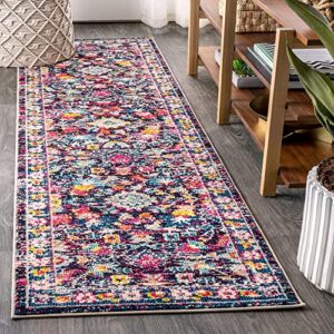 jonathan y mdp200a-28 modern persian boho floral bohemian vintage country indoor area-rug country easy-cleaning bedroom kitchen living room non shedding, 2 ft x 8 ft, multi,purple
