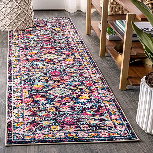 JONATHAN Y MDP200A-28 Modern Persian Boho Floral Bohemian Vintage Country Indoor Area-Rug Country Easy-Cleaning Bedroom Kitchen Living Room Non Shedding, 2 ft x 8 ft, Multi,Purple