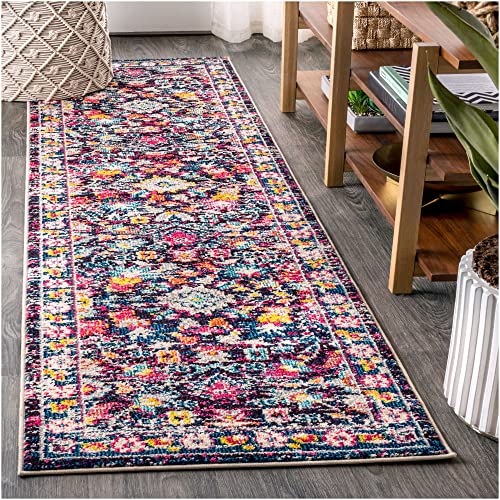 JONATHAN Y MDP200A-28 Modern Persian Boho Floral Bohemian Vintage Country Indoor Area-Rug Country Easy-Cleaning Bedroom Kitchen Living Room Non Shedding, 2 ft x 8 ft, Multi,Purple