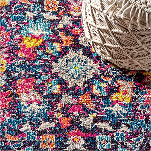 JONATHAN Y MDP200A-28 Modern Persian Boho Floral Bohemian Vintage Country Indoor Area-Rug Country Easy-Cleaning Bedroom Kitchen Living Room Non Shedding, 2 ft x 8 ft, Multi,Purple