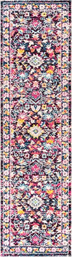 JONATHAN Y MDP200A-28 Modern Persian Boho Floral Bohemian Vintage Country Indoor Area-Rug Country Easy-Cleaning Bedroom Kitchen Living Room Non Shedding, 2 ft x 8 ft, Multi,Purple