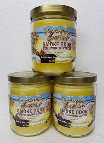 Smoke Odor Exterminator 13 oz Jar Candles Pineapple & Coconut, (3)