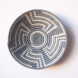 small african basket- malindi/rwanda basket/woven bowl/sisal & sweetgrass basket/gray-blue, white