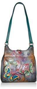 anna by anuschka womens anna anuschka genuine leather medium hobo-butterfly paradise satchel bag, butterfly paradise, one size us