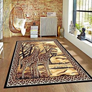 Champion Rugs Giraffe Area Rug African Safari Animal Carpet (3’ 11” X 5’ 2”)