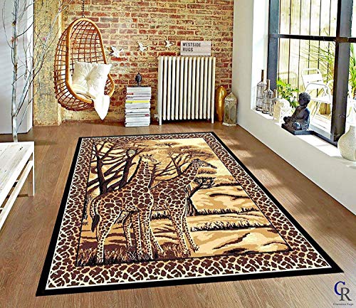 Champion Rugs Giraffe Area Rug African Safari Animal Carpet (3’ 11” X 5’ 2”)