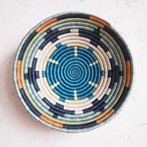 african basket- mwangaza/rwanda basket/woven bowl/sisal & sweetgrass basket/blues, orange, green, yellow, white
