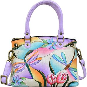 anna by anuschka womens small satchel bag, dragonfly glass painting, one size us