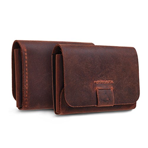 TXEsign Top Grain Genuine Leather Business Name Card Holder Case with Magnetic Closure (Reddish Brown)