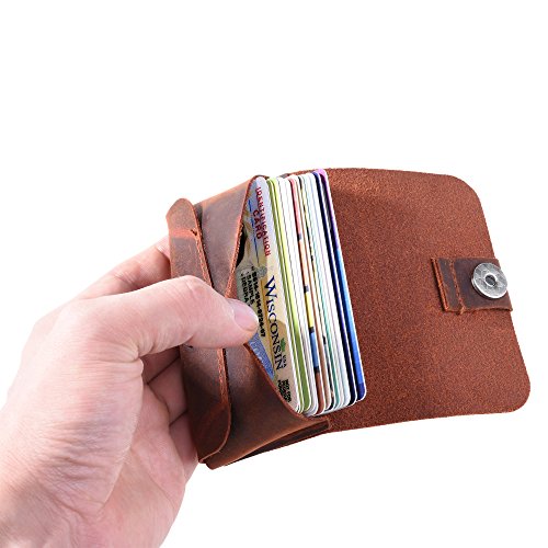 TXEsign Top Grain Genuine Leather Business Name Card Holder Case with Magnetic Closure (Reddish Brown)