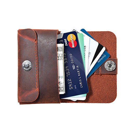 TXEsign Top Grain Genuine Leather Business Name Card Holder Case with Magnetic Closure (Reddish Brown)