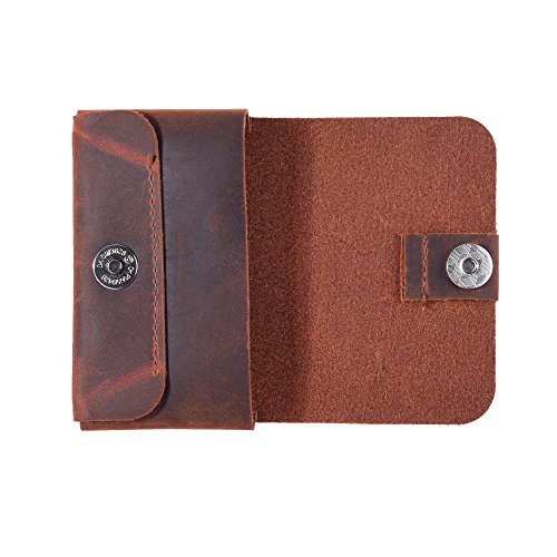 TXEsign Top Grain Genuine Leather Business Name Card Holder Case with Magnetic Closure (Reddish Brown)