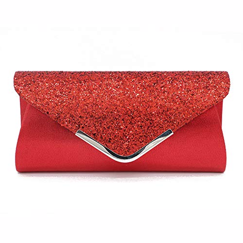 Womens Shining Envelope Clutch Purses Evening Bag Handbags Wedding Party Prom Glamour Wedding Purse (Red)