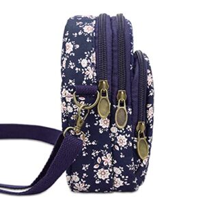 WITERY Canvas Multi-Pockets Cell Phone Purse- Cute Floral Small Crossbody Bag with Adjustable Shoulder Strap, Zipper Smartphone Wallet for Women Girls