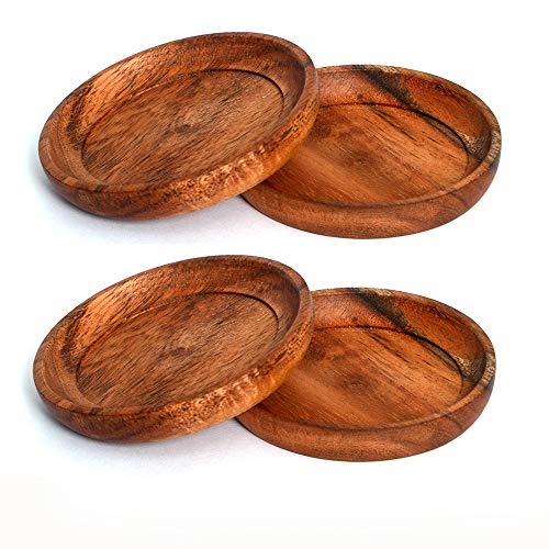 Kaizen Casa 4 Piece Set, Natural Acacia Wood Coasters, Set of 4