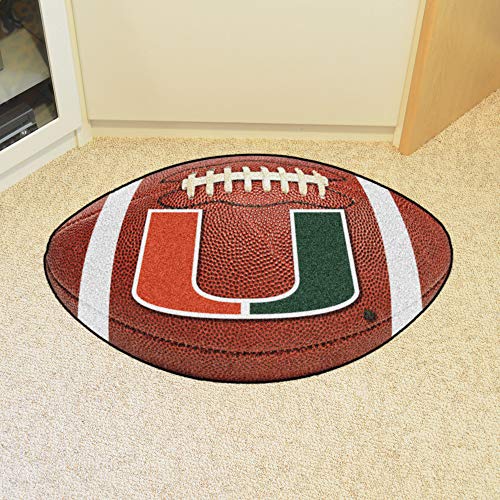 FANMATS 4464 Miami Hurricanes Football Rug - 20.5in. x 32.5in. | Sports Fan Home Decor Rug and Tailgating Mat - U Primary Logo