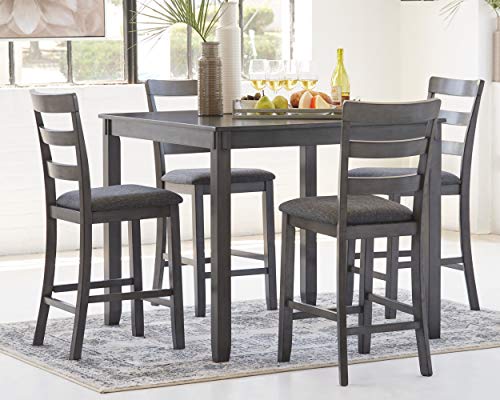 Signature Design by Ashley Bridson 5 Piece Counter Height Dining Room Set, Includes Table & 4 Bar Stools, Gray (Pack of 1)