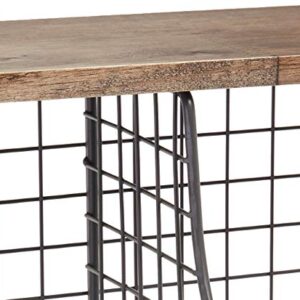 Spectrum Diversified Vintage Double Bin with Wood Storage Wall-Mounted Wire Basket & Wood Shelf, Farmhouse Style Entryway Storage & Organization, Industrial Gray