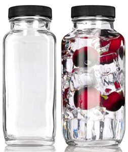 juvitus 8 oz clear thick plated glass french square bottle jar with lid (2 pack) perfect for home, travel, juicing, kombucha