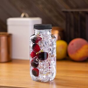 JUVITUS 8 oz Clear Thick Plated Glass French Square Bottle Jar with Lid (2 Pack) Perfect for Home, Travel, Juicing, Kombucha