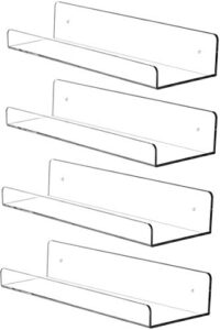 cq acrylic 15″ invisible acrylic floating wall ledge shelf, wall mounted nursery kids bookshelf, invisible spice rack, clear 5mm thick bathroom storage shelves display organizer, 15″ l,set of 4