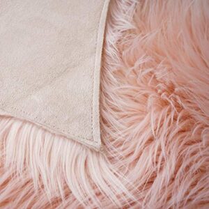 Super Soft Pink Faux Fur Area Rugs, Fuzzy Fluffy Sheepskin Chair Seat Cover, Shaggy Furry Floor Mat, Carpet for Nursery Rugs Living Room Bedroom Bedside, 2 x 3 Feet