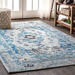 jonathan y modern persian boho vintage medallion cream/blue 3 ft. x 5 ft. area-rug, bohemian, easy-cleaning, for bedroom, kitchen, living room, non shedding (mdp202a-3)