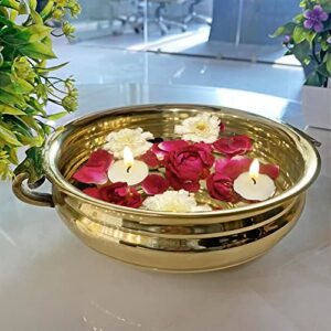 craftsman satvik decorative 9.6 inch (8″ inner dia) brass urli for floating candles and flowers designer bowl for living room decoration uruli