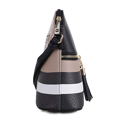 SG SUGU Lightweight Medium Dome Crossbody Bag with Tassel | Plaid Pattern | Black/Brown