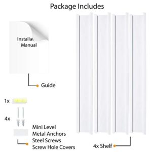 Wallniture Denver Modern Wall Mount Floating Picture Ledge Shelf - Nursery Hanging Bookshelf - 30 Inch White Set of 4 - Mounting Hardware Included