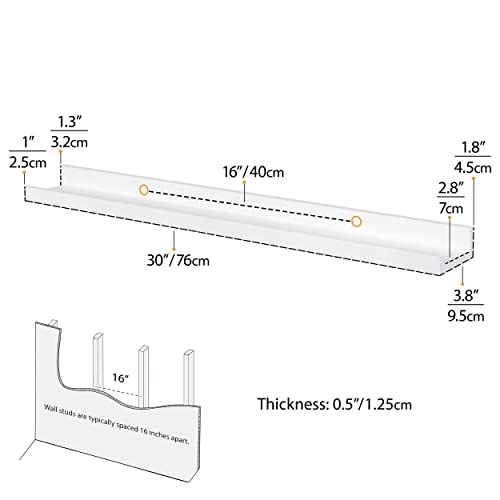 Wallniture Denver Modern Wall Mount Floating Picture Ledge Shelf - Nursery Hanging Bookshelf - 30 Inch White Set of 4 - Mounting Hardware Included