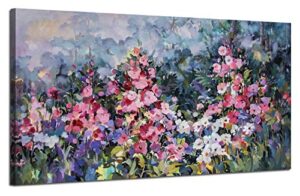 arjun flowers wall art pink elegant painting modern abstract colorful floral landscape picture canvas rustic wildflowers 48″x24″ large framed artwork for bathroom living room bedroom home office décor