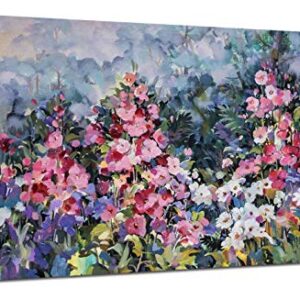 Arjun Flowers Wall Art Pink Elegant Painting Modern Abstract Colorful Floral Landscape Picture Canvas Rustic Wildflowers 48"x24" Large Framed Artwork for Bathroom Living Room Bedroom Home Office Décor